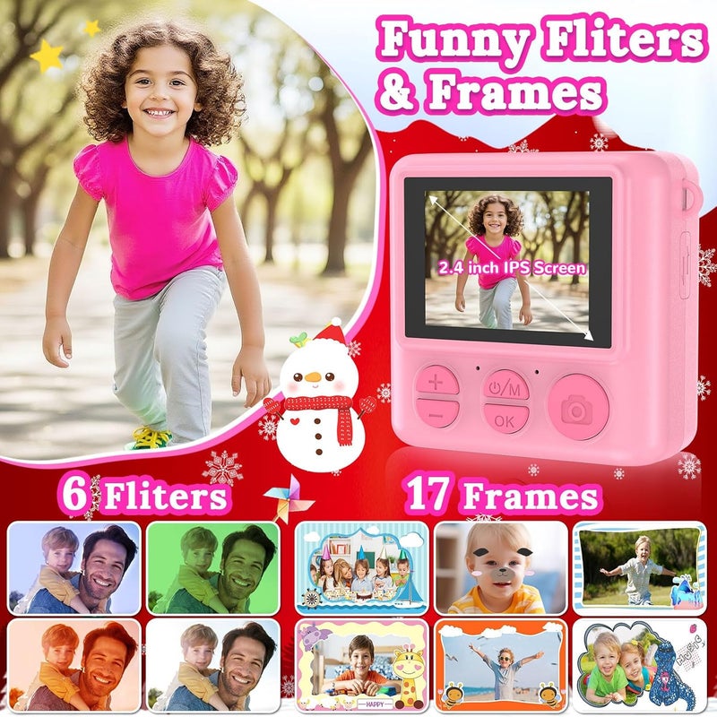 JPVERLY Kids Instant Print Camera - Christmas Birthday Gift for Boys and Girls Ages 3-12, Kids Digital Camera Toys with 1080P HD Video, 32GB Card (Pink Pro) - Image 4